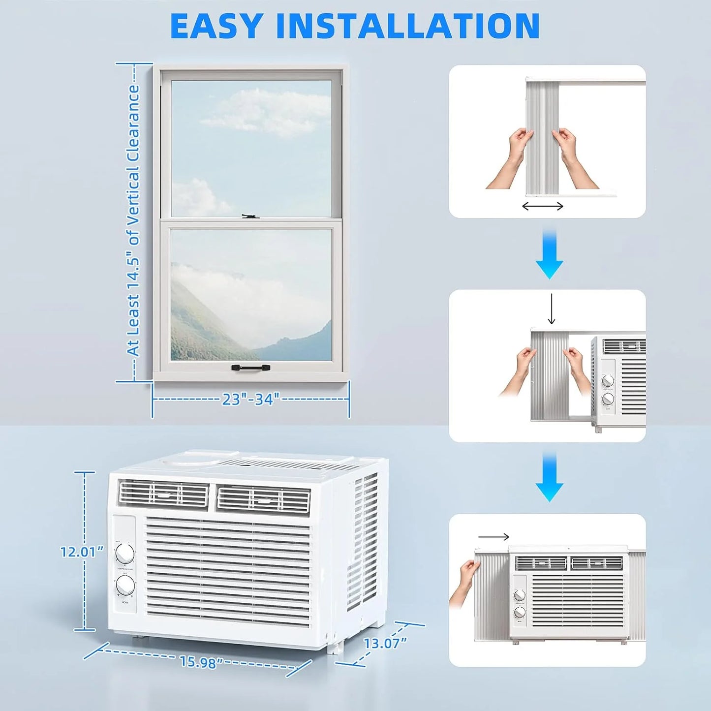 Antarctic Star 12,000 BTU U-Shaped Window Air Conditioner Unit Cools up to 550 Sq.Ft. with 6 Modes 24H Timer, Ultra Quiet Window AC Units