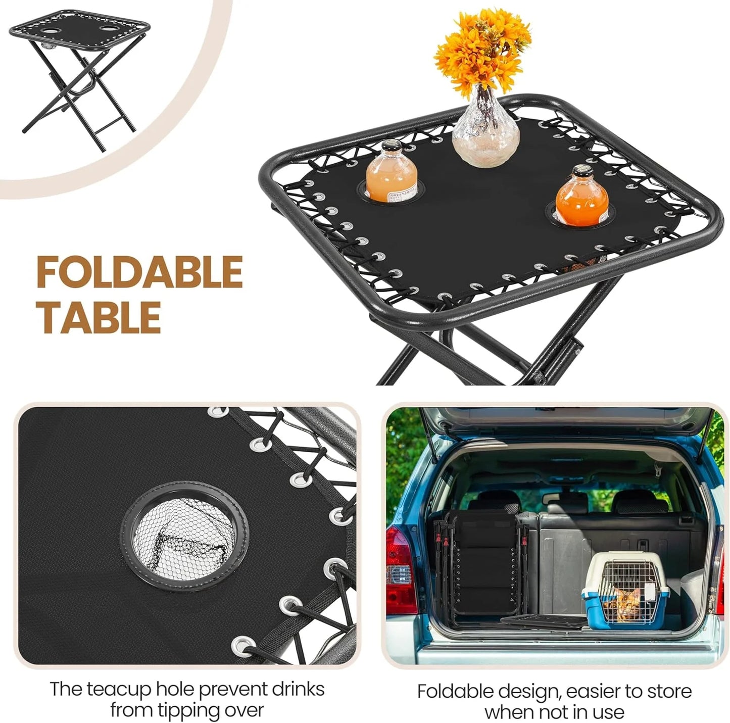 3PCS Zero Gravity Recliner Portable Outdoor Reclining Chair Set w/Side Table Folding Chaise Lounge Chairs