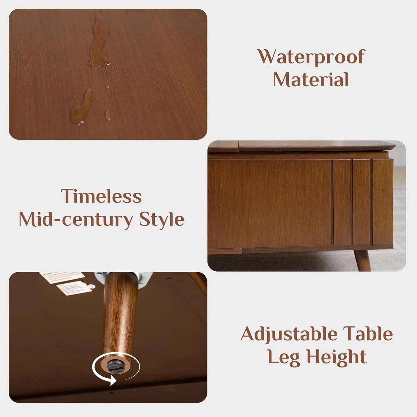 Round Coffee Table with Storage,Fluted Center Table with Sliding Cabinet Door for Living Room,Home Small Space,31.5" Small Center Table,Walnut