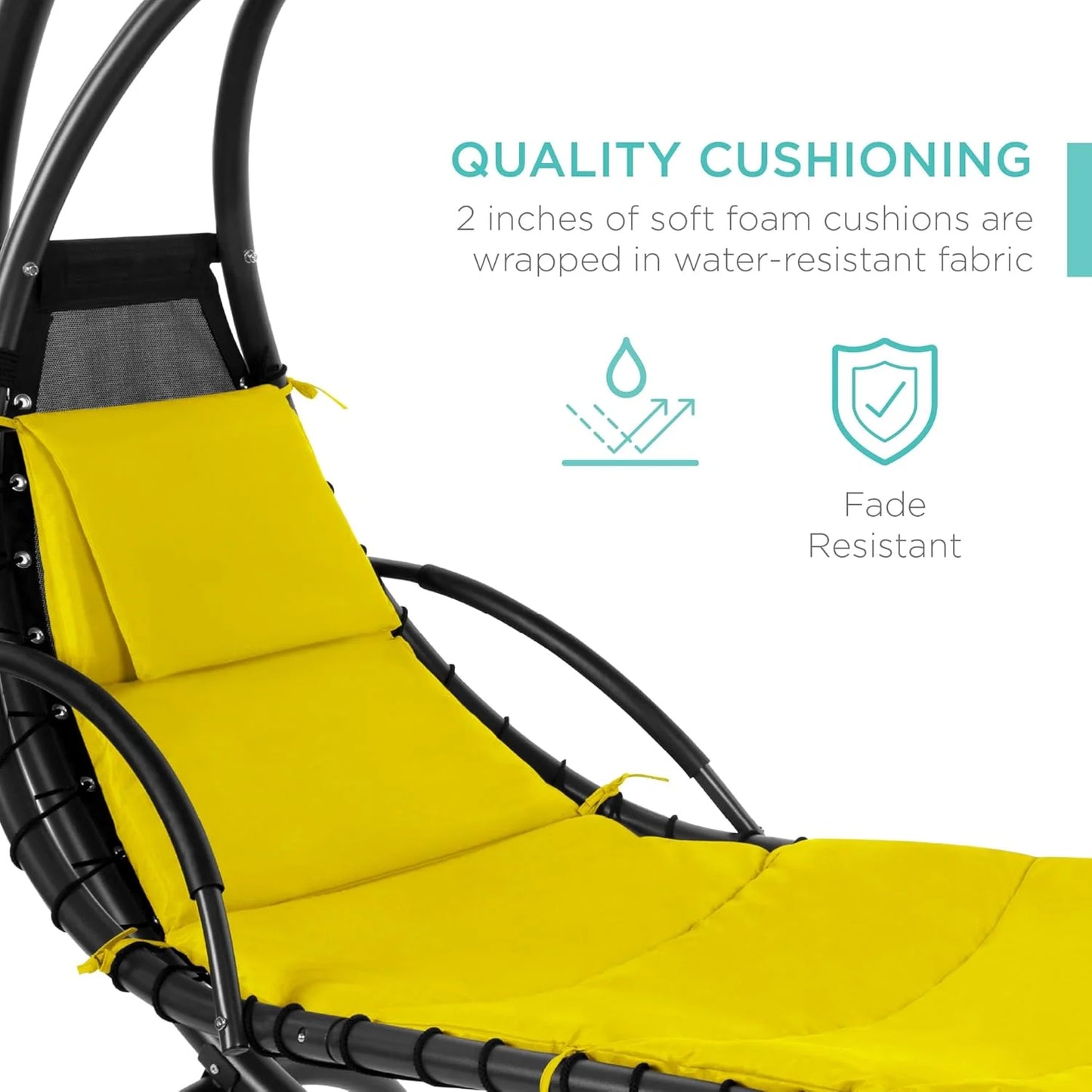 Best Choice Products Outdoor Hanging Curved Steel Chaise Lounge Chair Swing w/Built-in Pillow and Removable Canopy - Teal