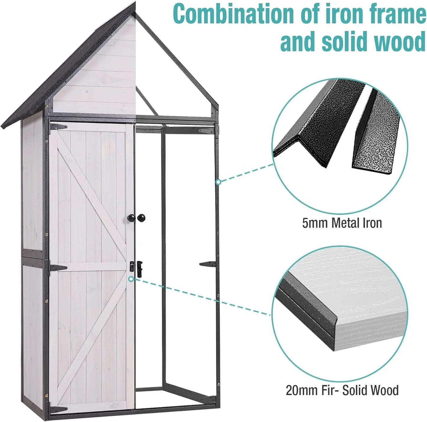 Sheds Outdoor Storage Garden Shed with Metal Frame Structure and Adjustable Shelves Large Capacity Storage Tool Cabinet Box for Backyard Garden Patio Lawn (Brown)