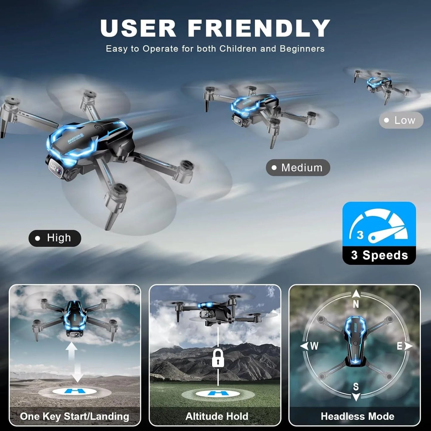 2K HD FPV Drone for Adults with Camera - Altitude Hold Foldable and Portable