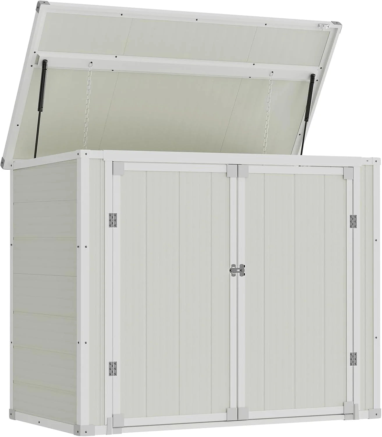 Amopatio 41 Cu Ft Horizontal Outdoor Storage Shed, Resin Trash Can Storage,Resin Shed for Garden Tools, Lawn Mowers, Garbage Cans, Patio Use