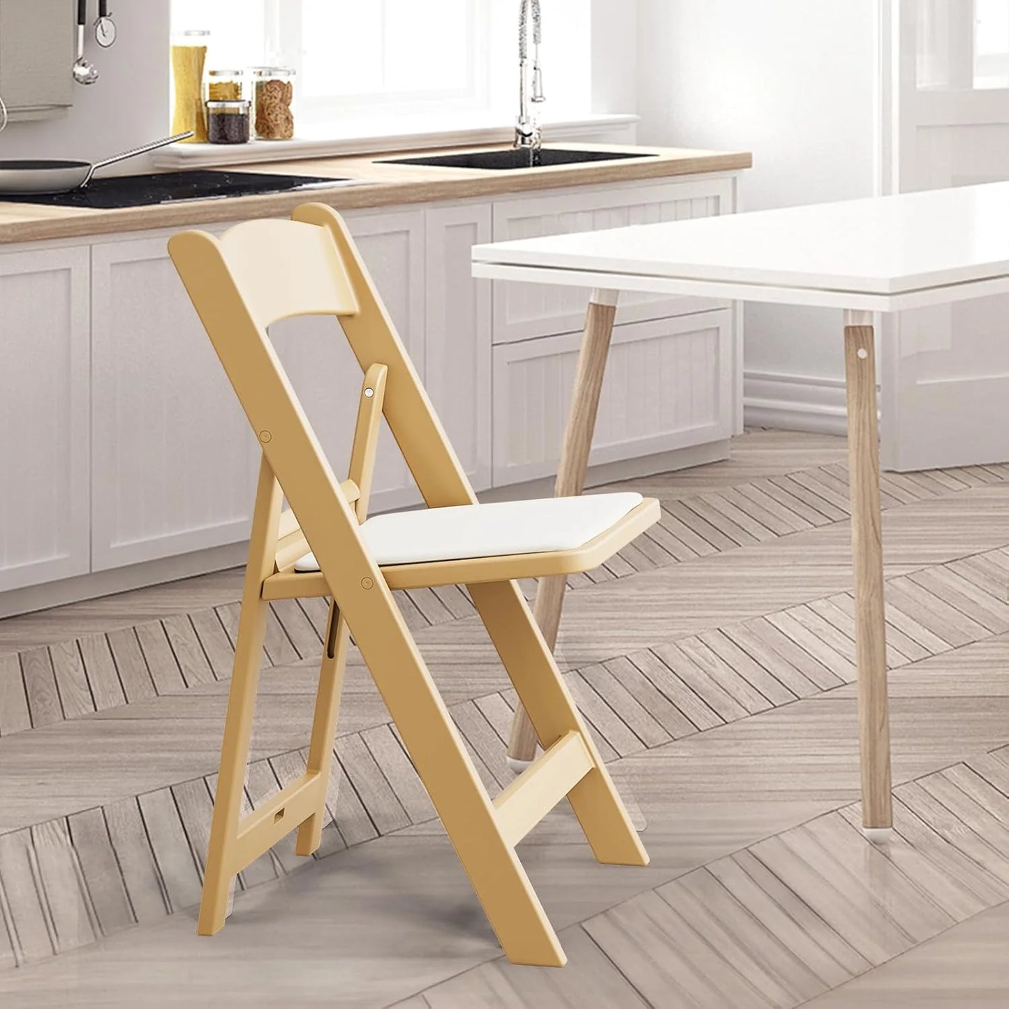 VINGLI Resin Folding Chair with Cushion Foldable Plastic Chair with Comfortable Cushioned Seat