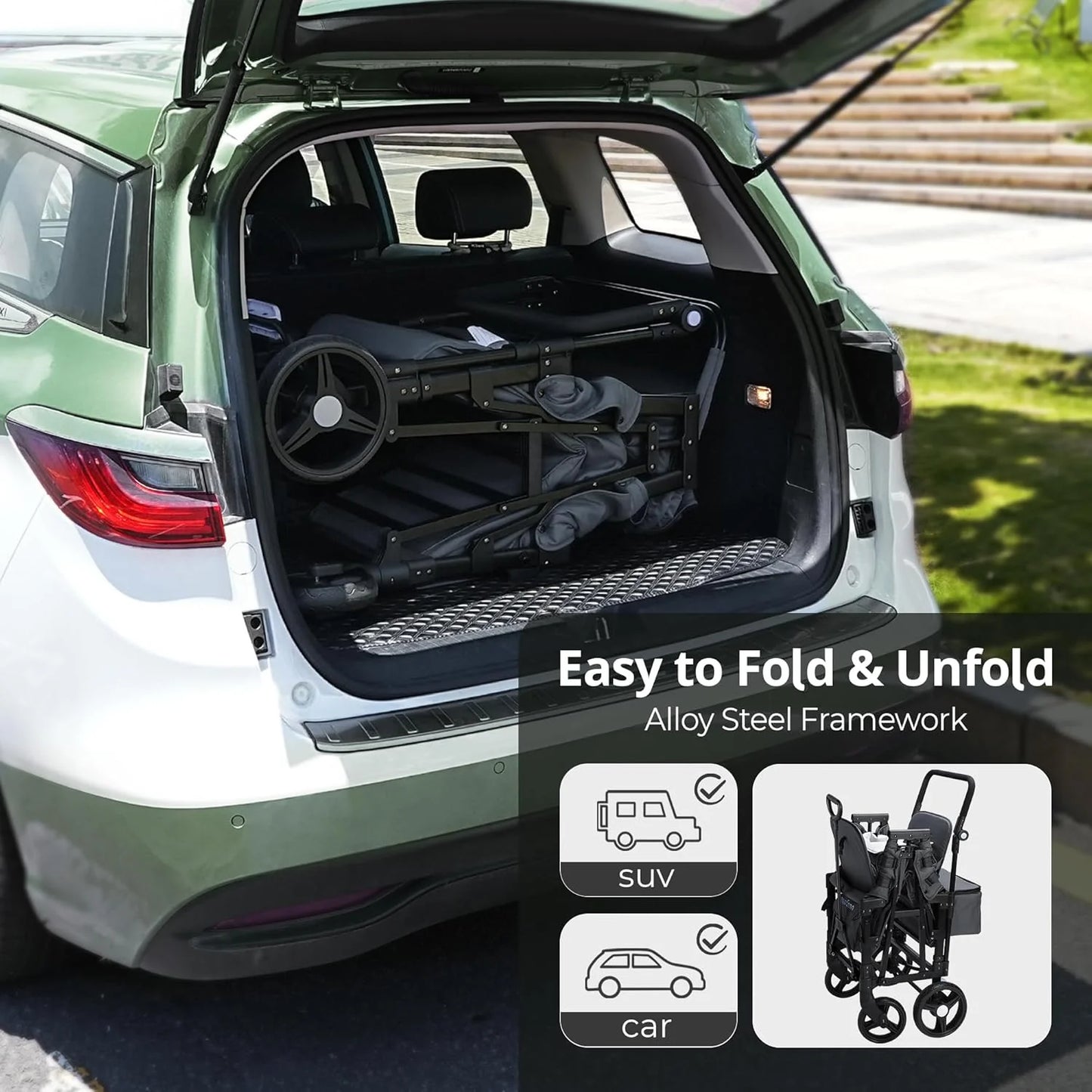 Stroller Wagon for Kids, Wagon Stroller Toddlers 2 Seaters, All-Terrain Baby Wagon Outdoor with Canopy, Parent Organizer, Adjustable Handle & Pull Bar for Infants and Toddlers, Gray