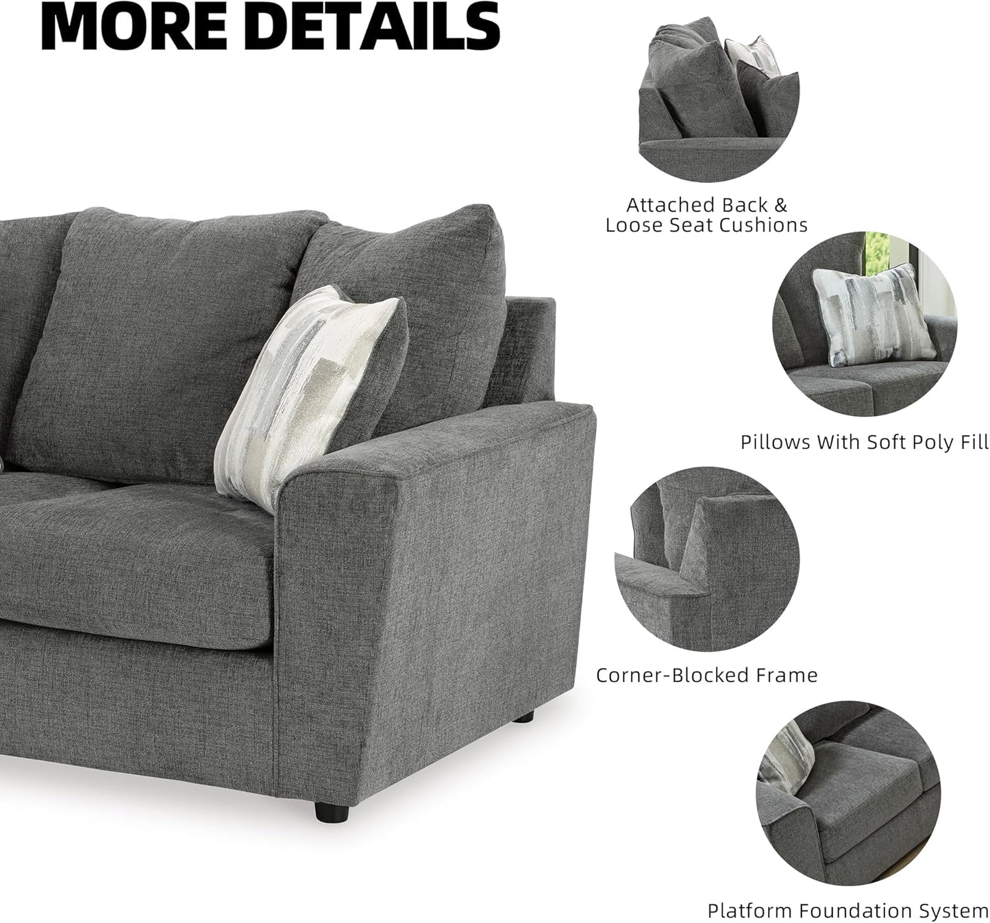 Casual Loveseat with Flared Arms Gray Upholstered Sofa for Living Room
