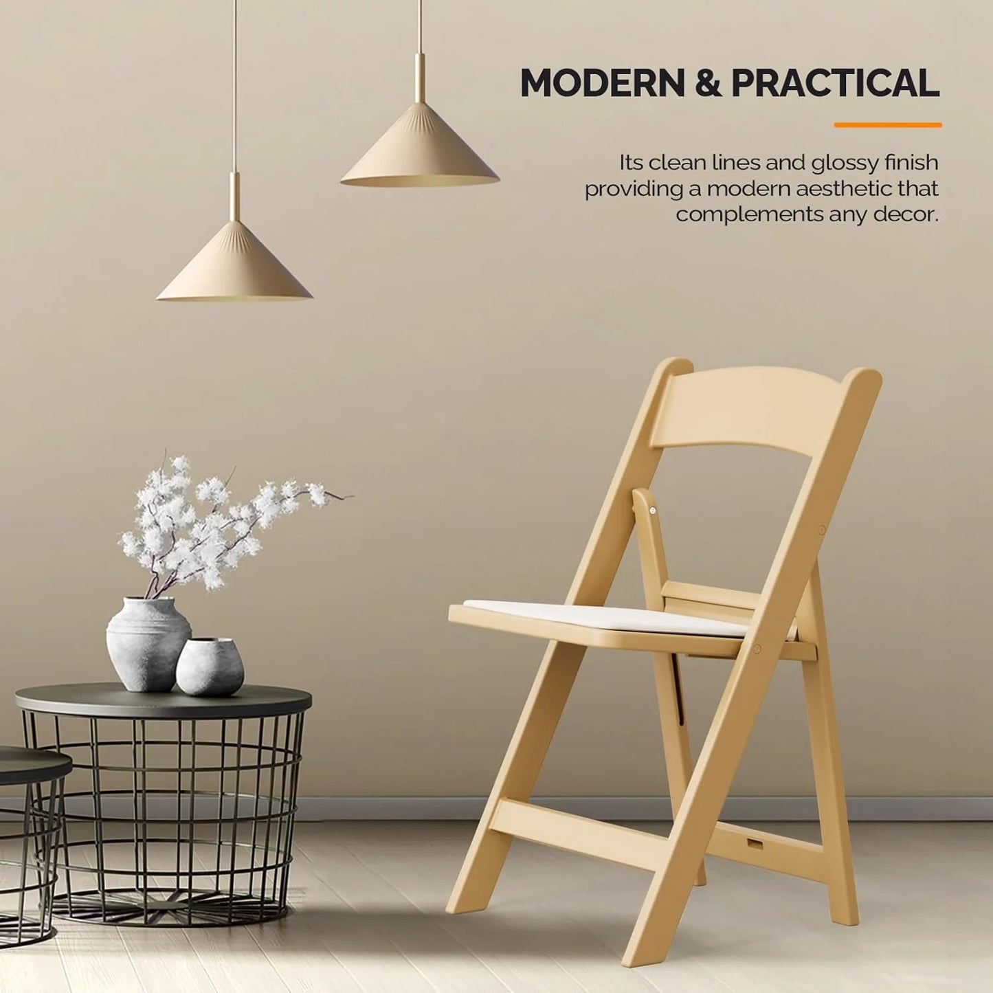 VINGLI Resin Folding Chair with Cushion Foldable Plastic Chair with Comfortable Cushioned Seat