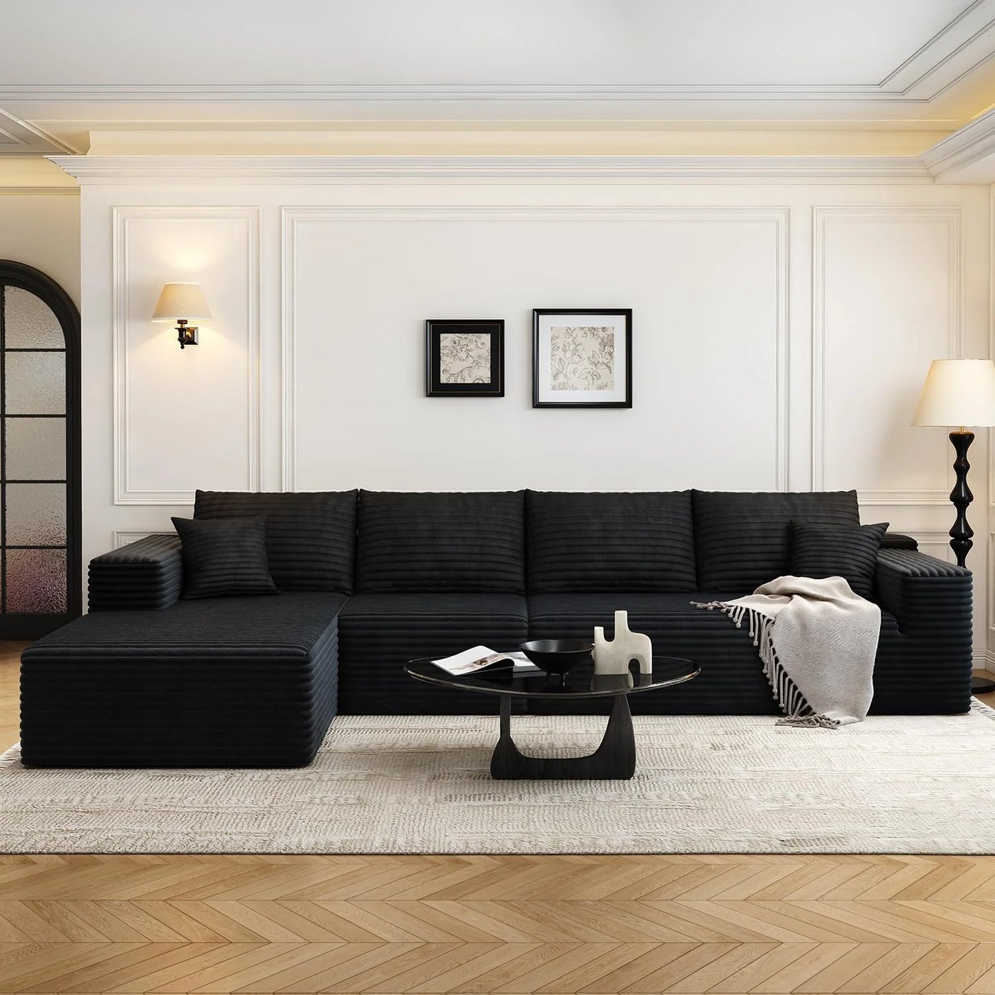 107.5 inch Cloud Modular Sectional Sofa with L-Shaped Chaise Lounge, Modern Minimalist Upholstered Sofa Deep Seating Corner Sofa