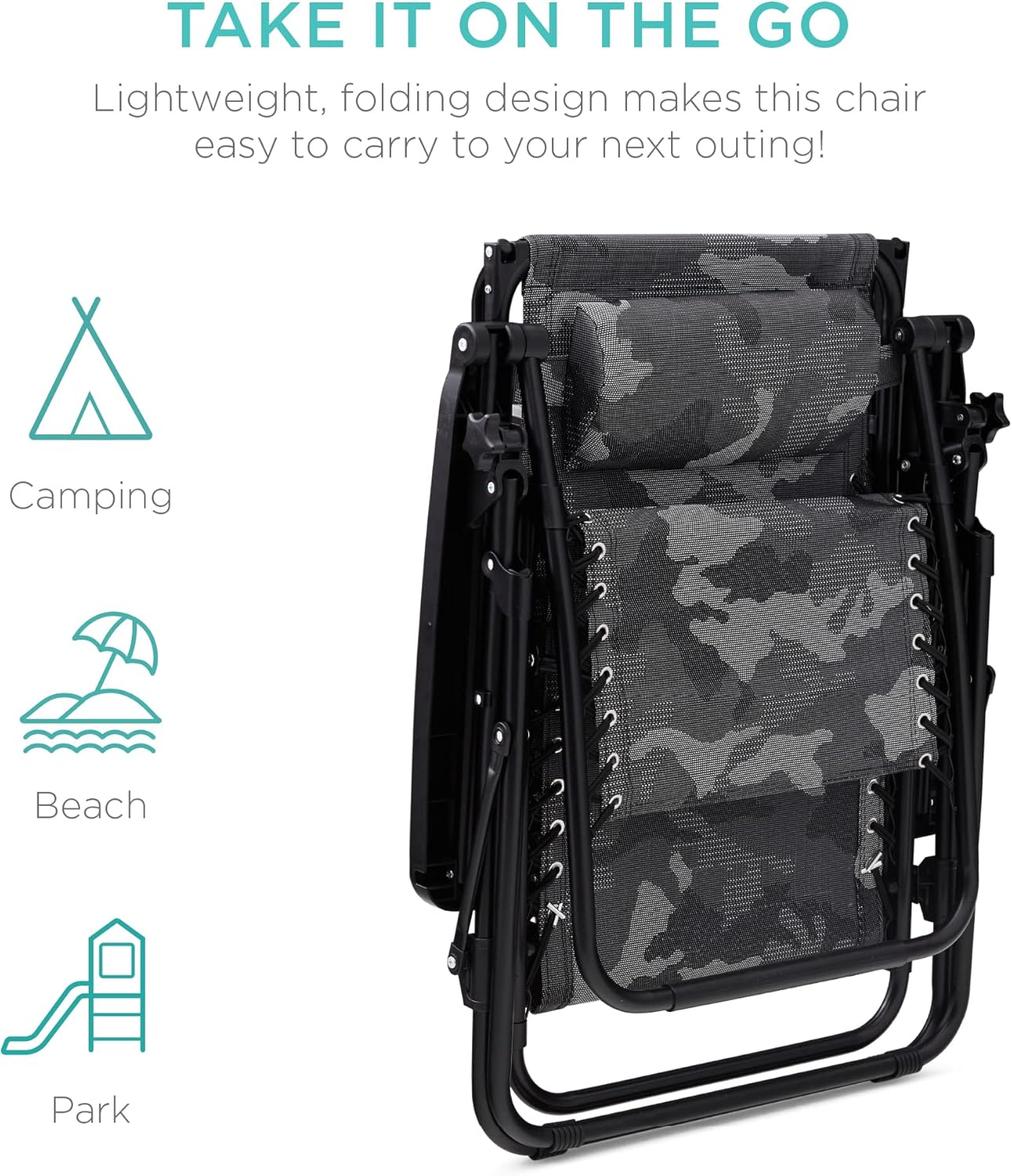 Best Choice Products Folding Zero Gravity Outdoor Recliner Patio Lounge Chair w/Adjustable Canopy Shade, Headrest, Side Accessory Tray, Textilene Mesh - Peacock Blue