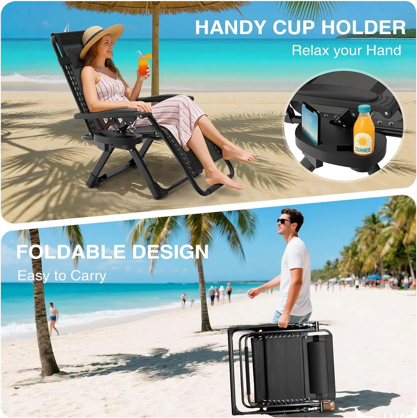 Indoor and outdoor patio chair folding lounge chair zero gravity chair with removable cushion camping lounge chair