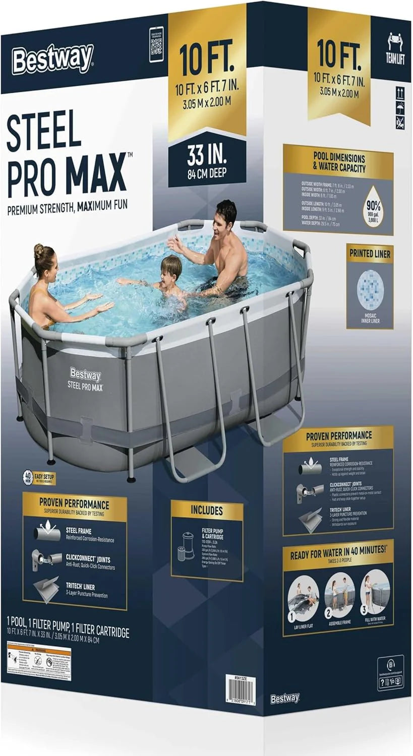 Power Steel 14' x 8'2" x 39.5" Oval Above Ground Pool Set | Includes 530gal Filter Pump, Ladder, ChemConnect Dispener