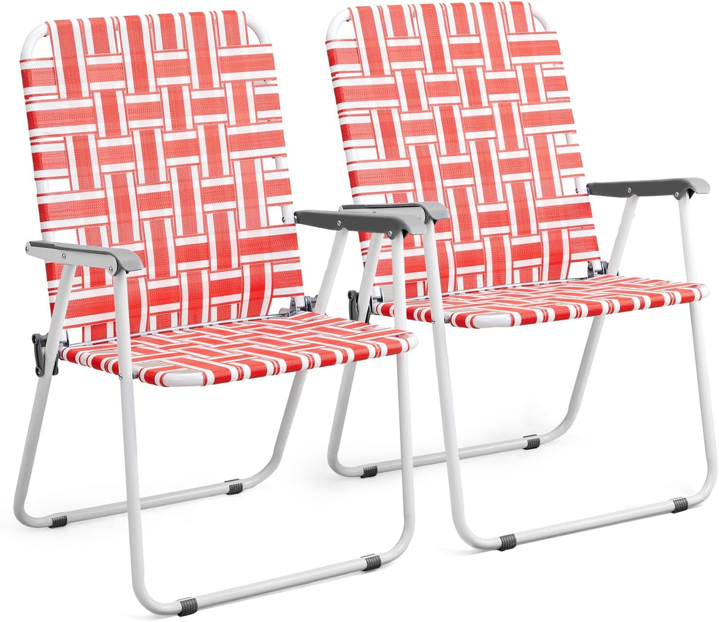 VINGLI Patio Lawn Webbed Folding Chairs Set of 2, Outdoor Beach Portable Lawn Chair Camping Chair Beach Chair