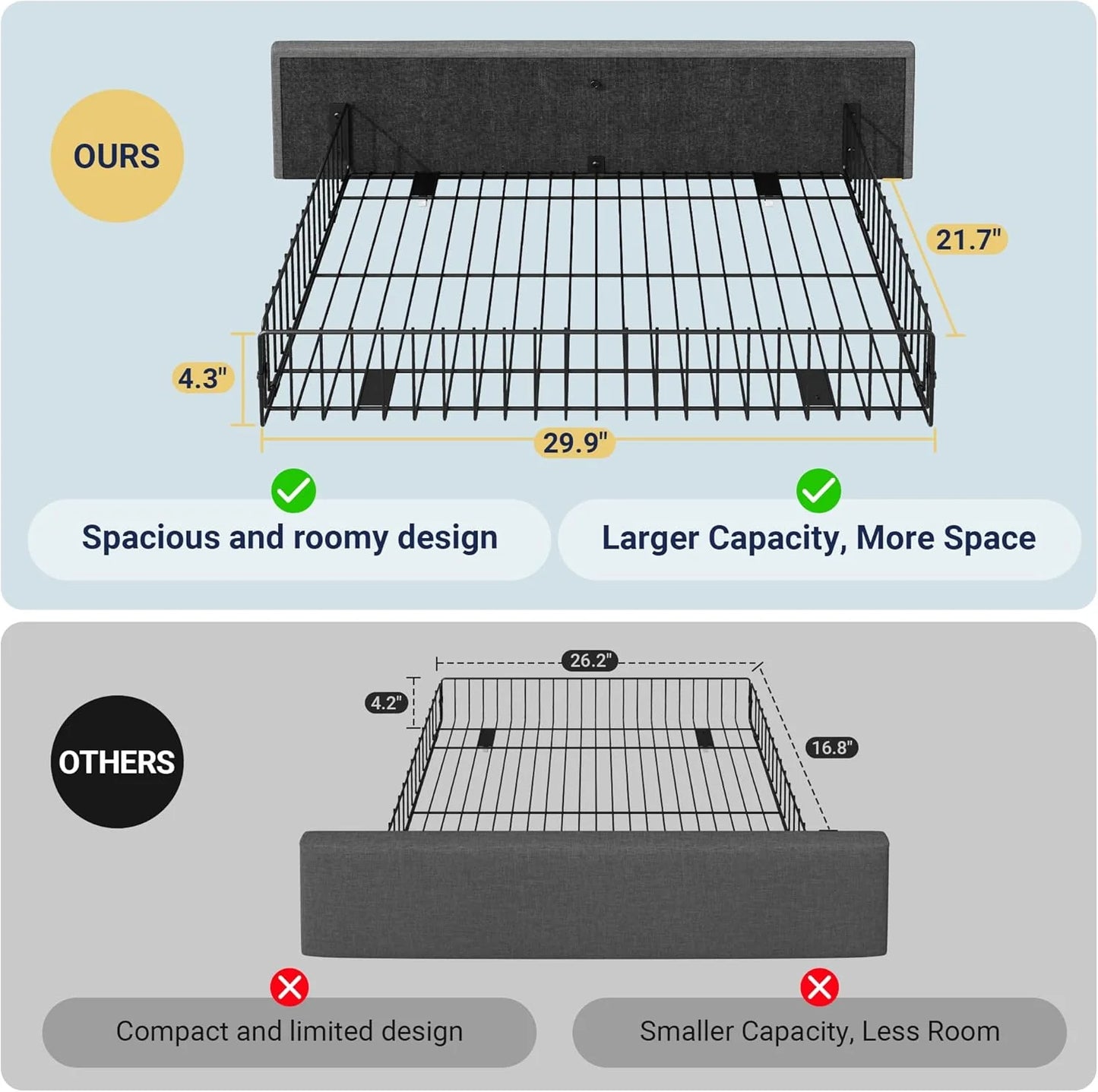 Allewie Upholstered Queen Size Platform Bed Frame with 4 Storage Drawers and Headboard, Square Stitched Button Tufted, Mattress Foundation with Wooden Slats Support, No Box Spring Needed