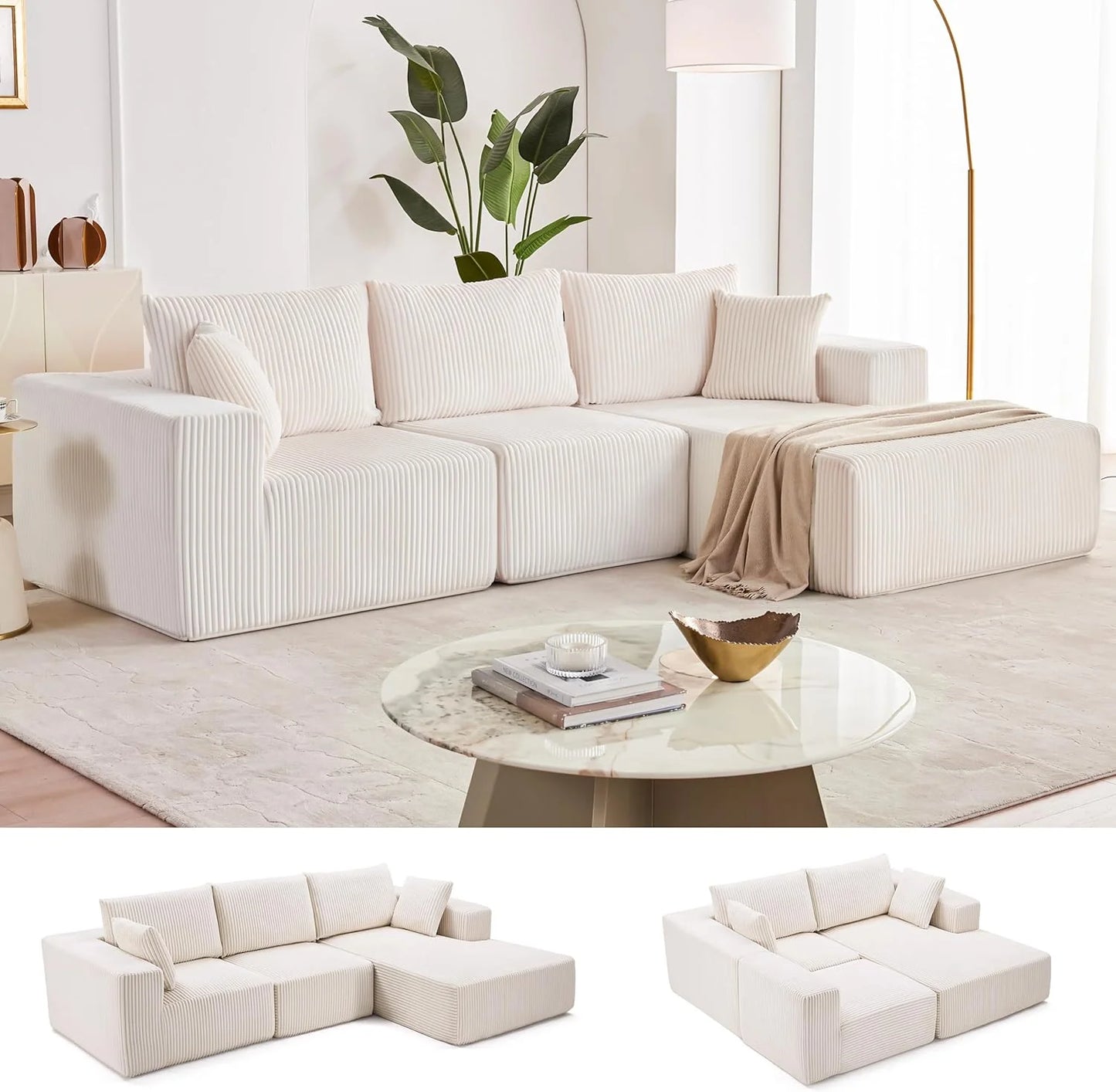 108-inch modular sofa, cloud modular sofa, with deep seat and reclining chair, upholstered sofa