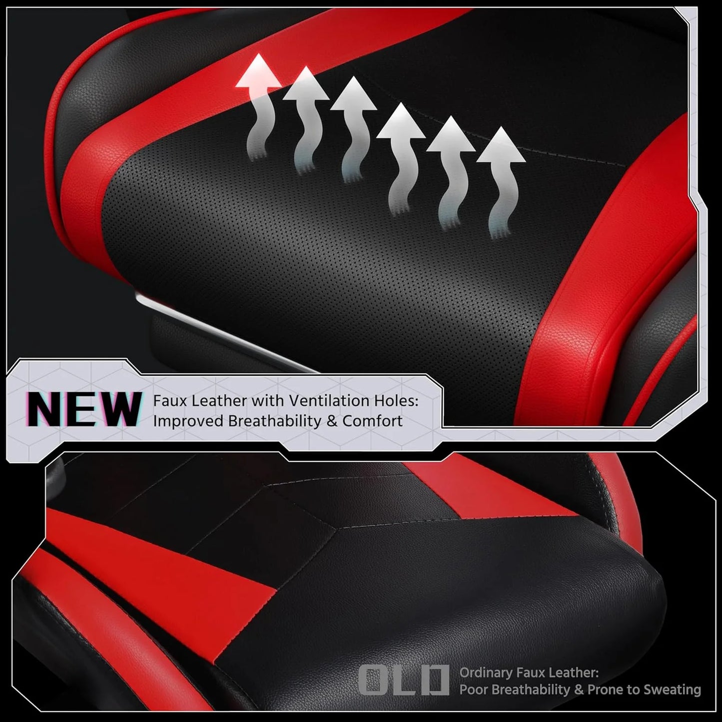 Gaming Chair with Massage Lumbar Support and Footrest Height Office Gaming Chair