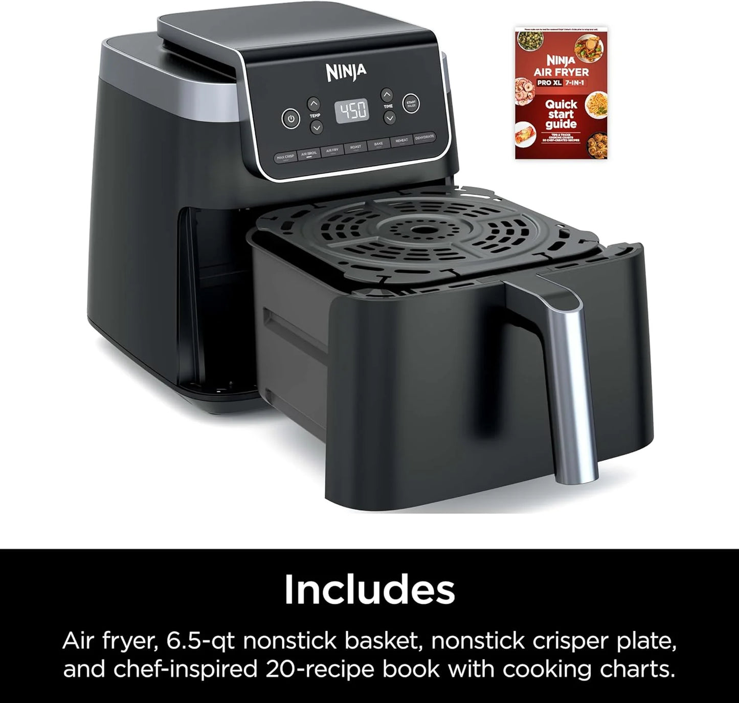 Ninja Air Fryer Pro XL 6-in-1 with 6.5 QT Capacity, Max Crisp, Air Fry, Air Roast, Bake, Reheat, Dehydrate, Max Crisp Technology with 450F, Nonstick Basket & Crisper Plate