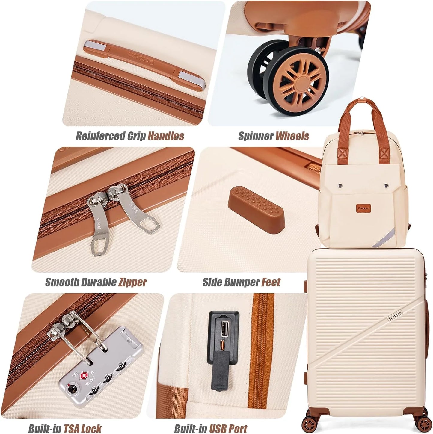 5-Piece Luggage Set with Spinner Wheels, Hard-Shell ABS Luggage Set with Tsa Lock, Lightweight Hard-Shell Waterproof Travel Case, Unisex, Gray