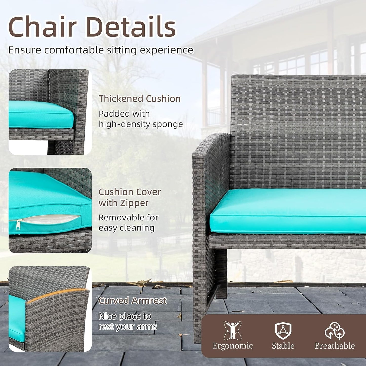 Shintenchi 4 Piece Patio Ratten Set Outdoor Furniture Set Wicker Conversation Set