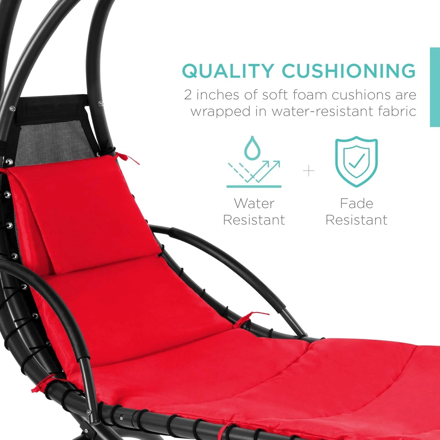 Best Choice Products Outdoor Hanging Curved Steel Chaise Lounge Chair Swing w/Built-in Pillow and Removable Canopy - Teal