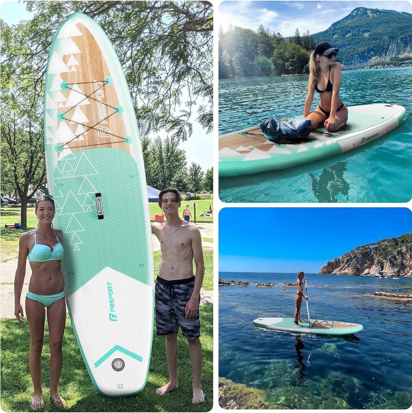FBSPORT 11' Premium Stand Up Paddle Board, Yoga Board with Durable SUP Accessories & Carry Bag | Wide Stance, Surf Control, Non-Slip Deck, Leash, Paddle and Pump for Youth & Adult