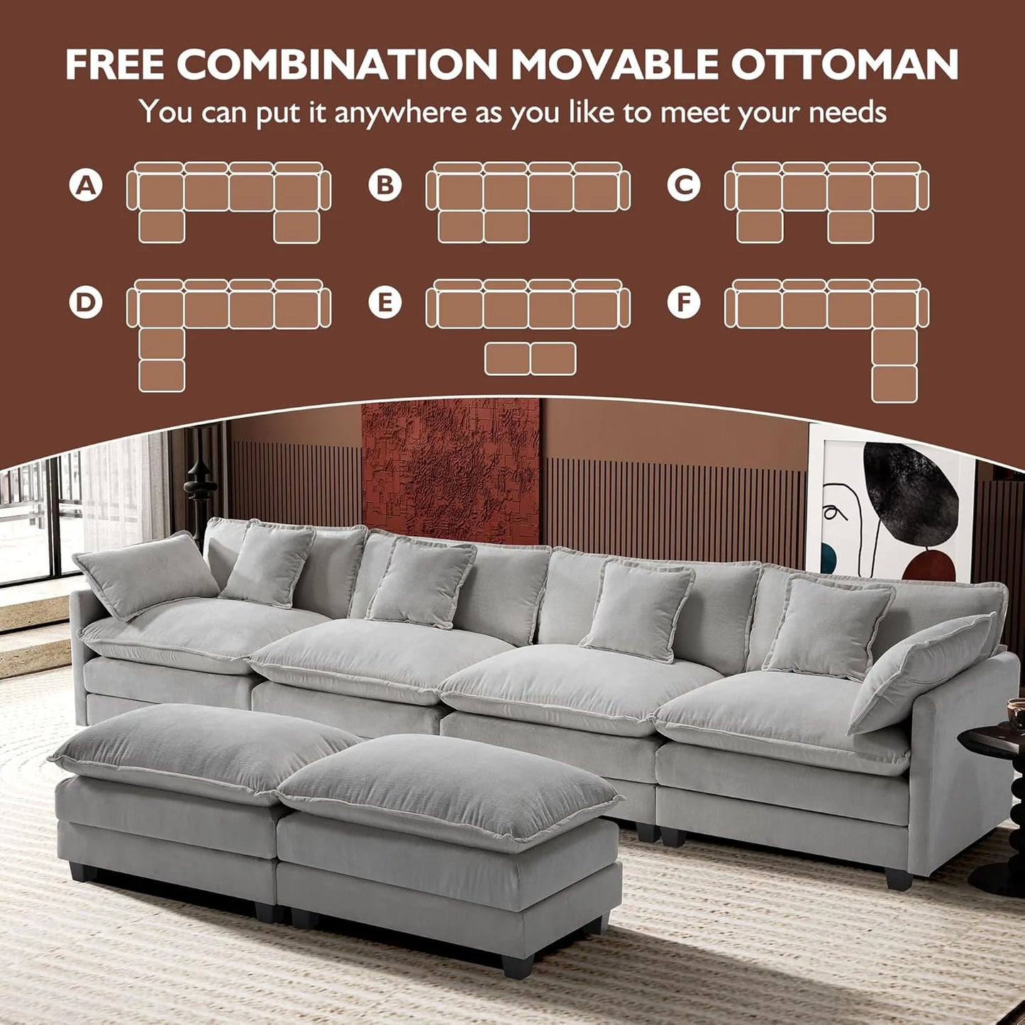 ihanherry 146-inch U-shaped modern sofa modular area cloud sofa