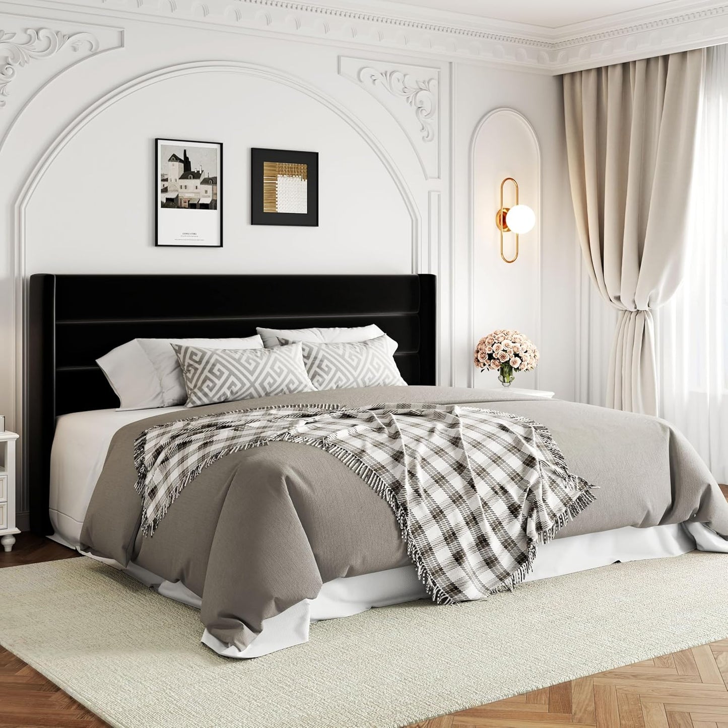 Allewie Queen Size Lift Up Storage Bed, Modern Wingback Headboard, Hydraulic Support, No Box Spring Needed, Light Beige