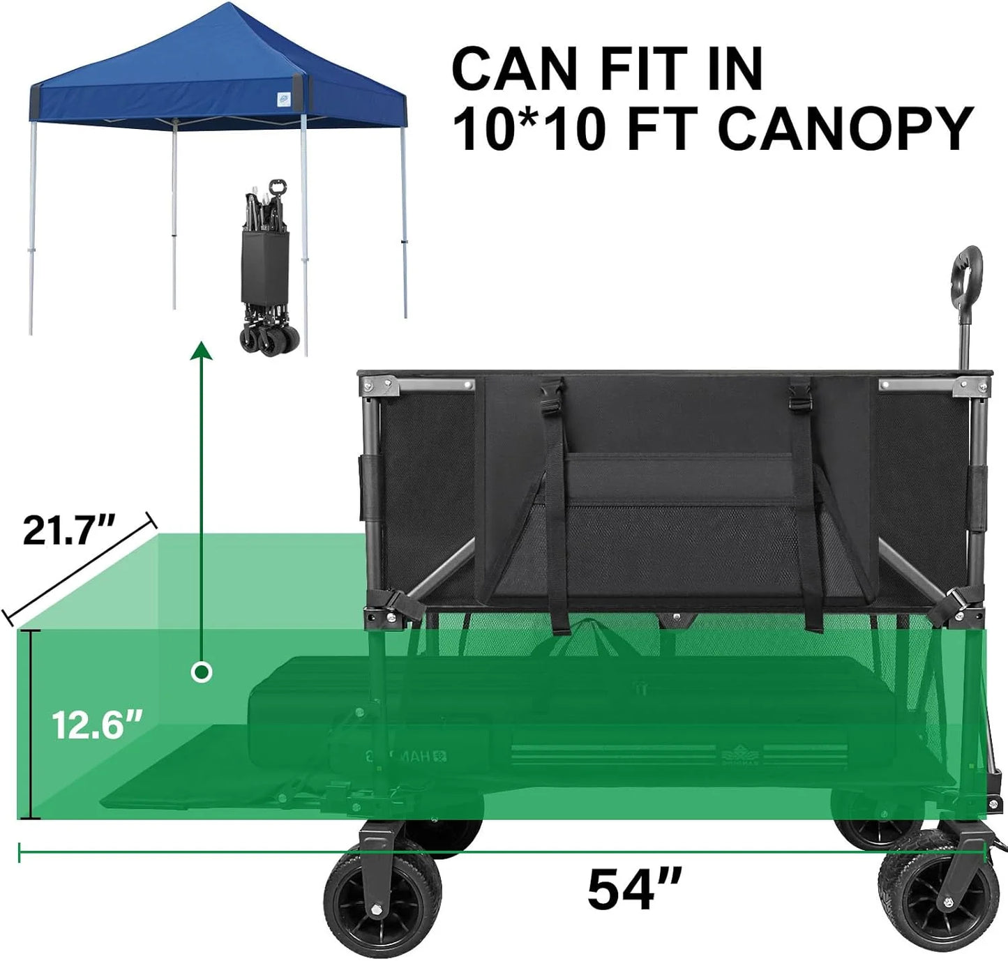 Double Decker Wagon 600lb Capacity & 400L Collapsible Sports Wagon with Big Wheels 54" Extended Utility Folding Cart