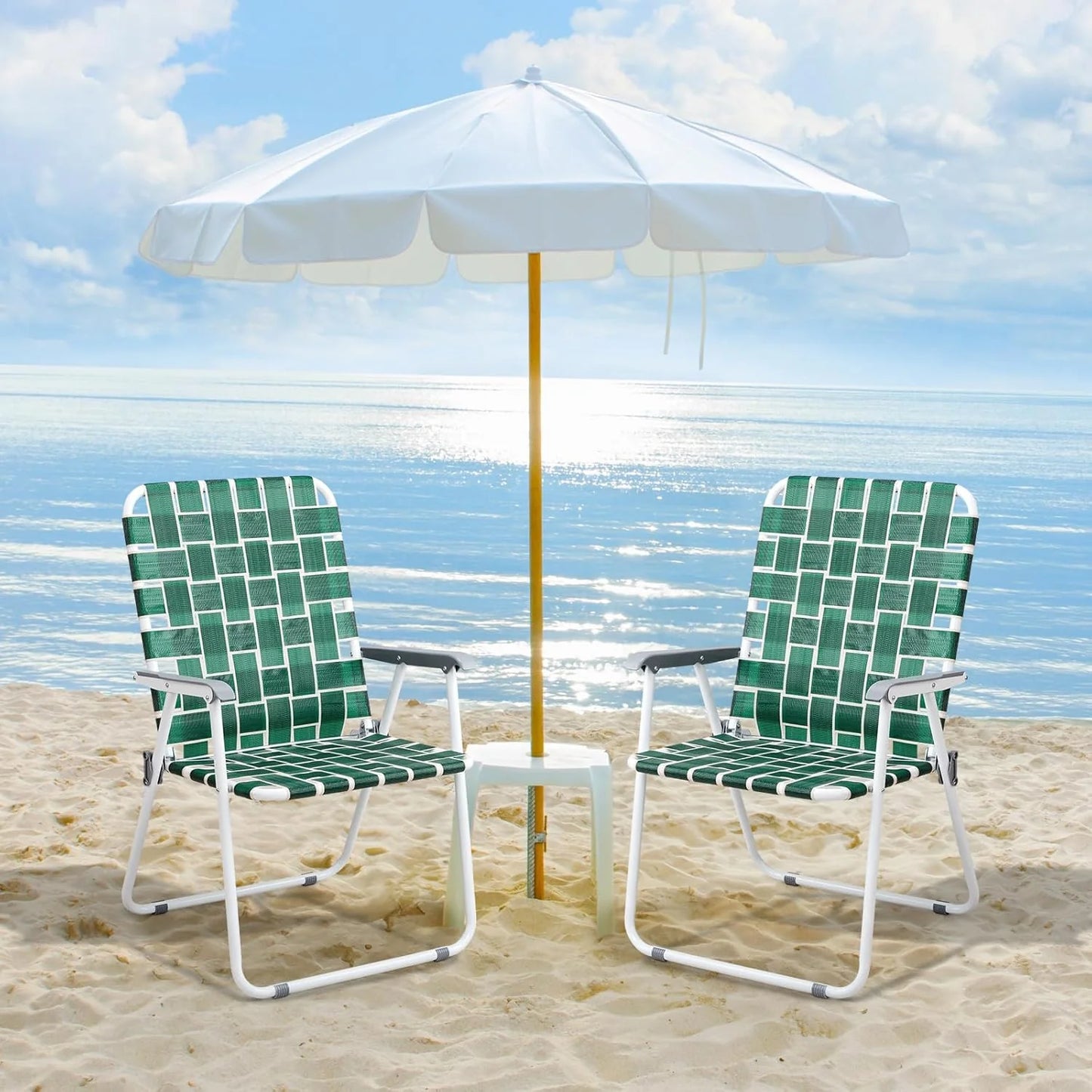 VINGLI Patio Lawn Webbed Folding Chairs Set of 2, Outdoor Beach Portable Lawn Chair Camping Chair Beach Chair