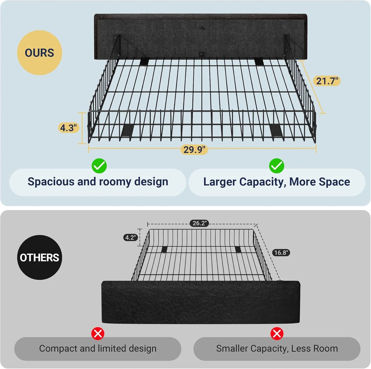 Allewie Upholstered Queen Size Platform Bed Frame with 4 Storage Drawers and Headboard, Square Stitched Button Tufted, Mattress Foundation with Wooden Slats Support, No Box Spring Needed