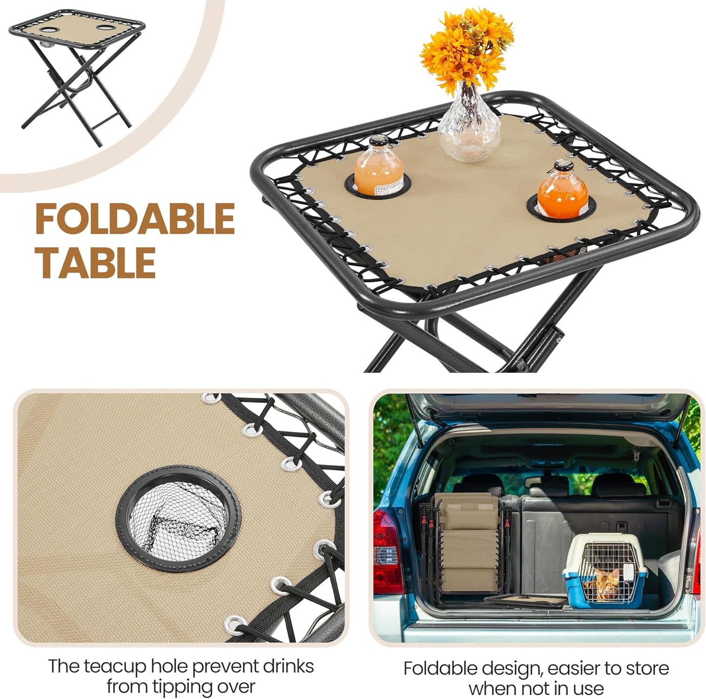 3PCS Zero Gravity Recliner Portable Outdoor Reclining Chair Set w/Side Table Folding Chaise Lounge Chairs