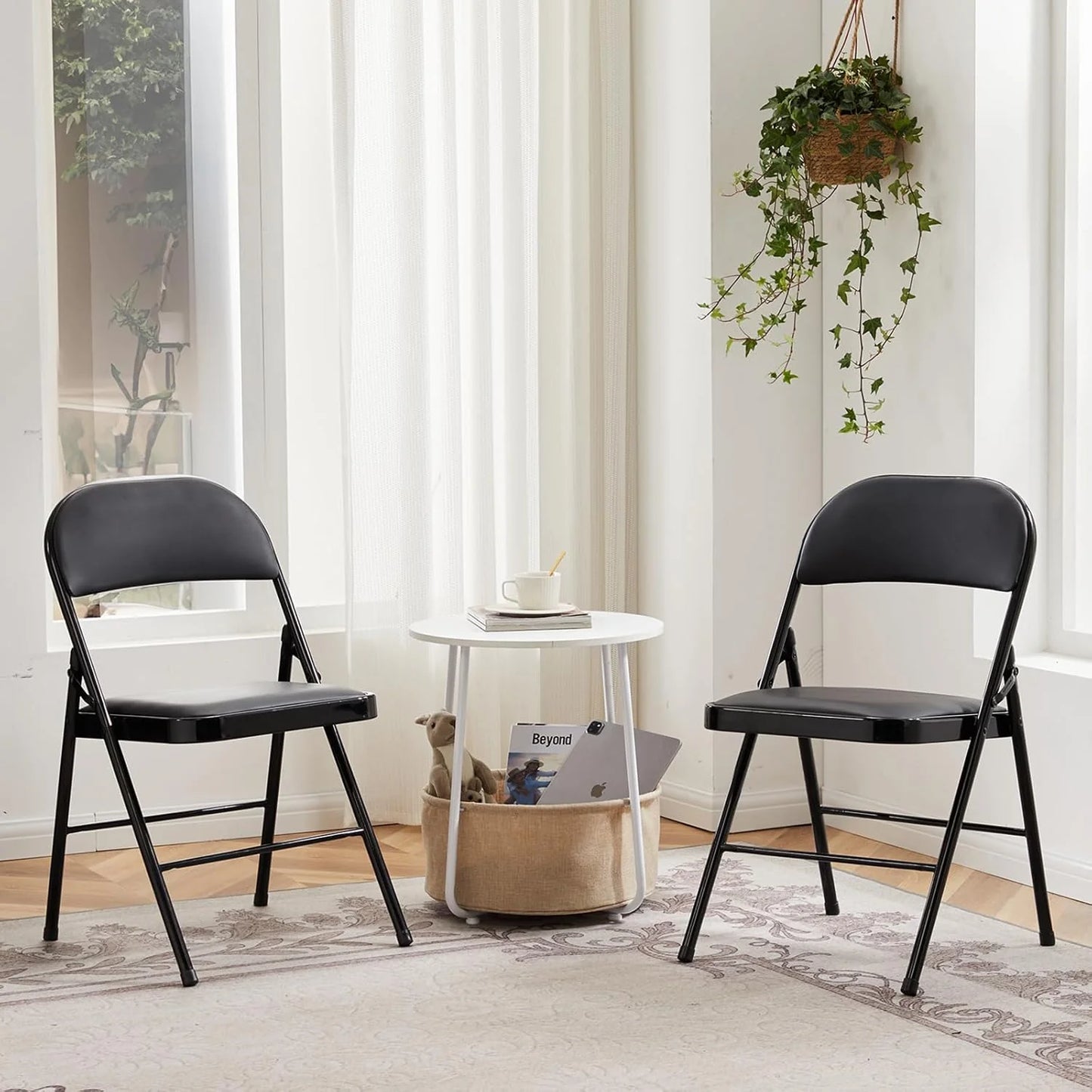 DUMOS 2 Pack Leather Padded Folding Chair, Indoor Outdoor Portable Stackable Commercial Seat