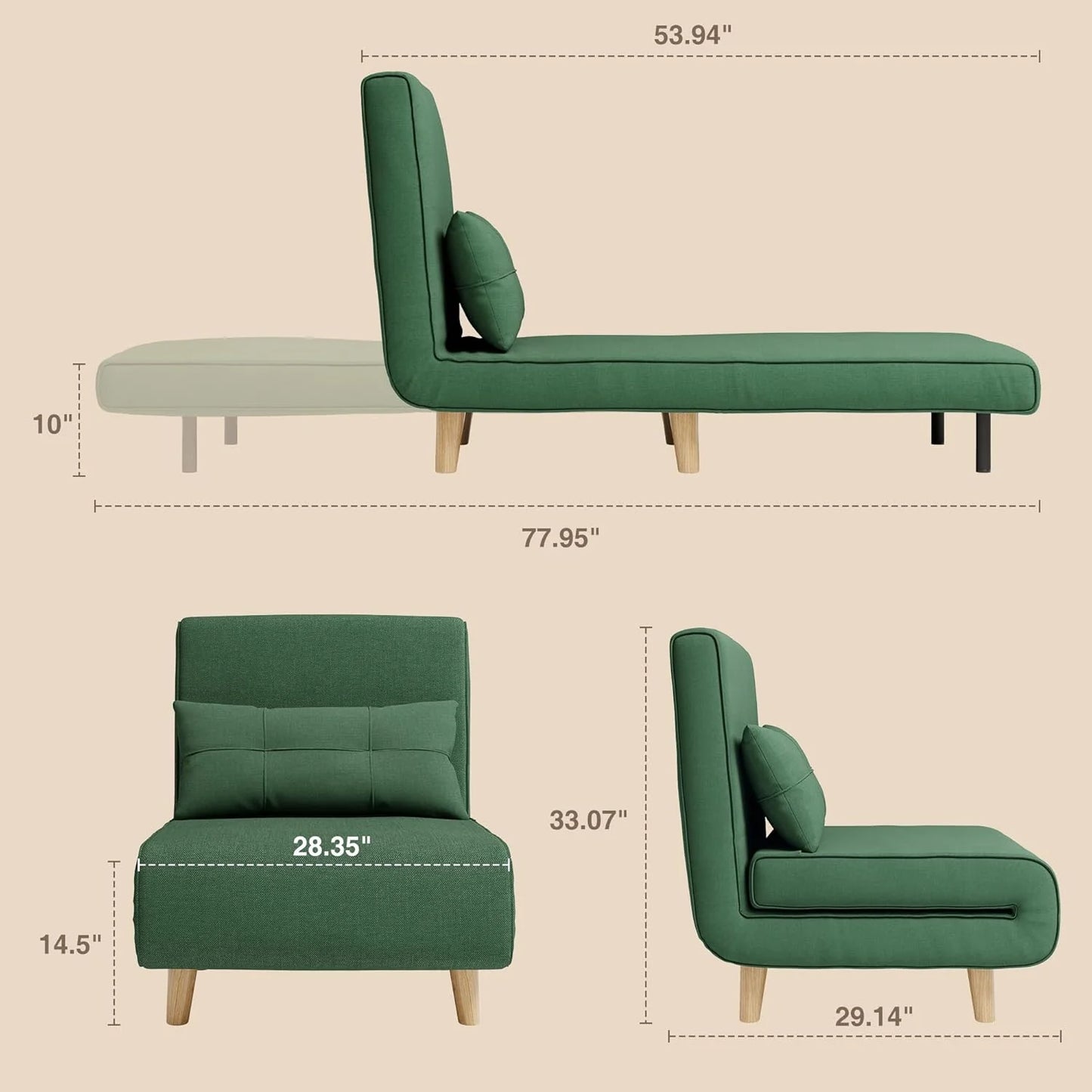 3-in-1 sleeper chair bed, convertible chair bed futon sofa with adjustable backrest