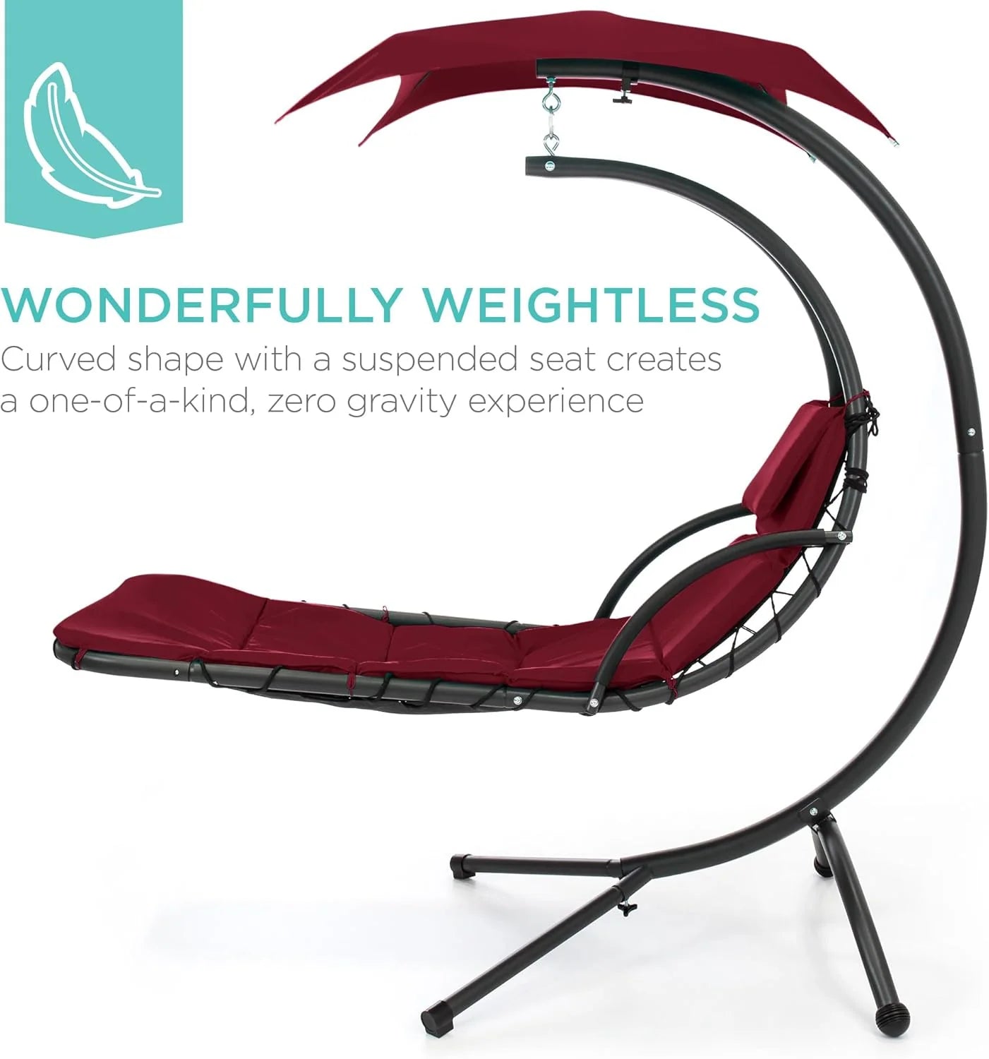 Best Choice Products Outdoor Hanging Curved Steel Chaise Lounge Chair Swing w/Built-in Pillow and Removable Canopy - Teal