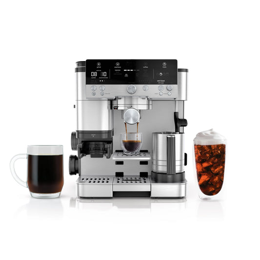 R-ES601 Luxe Café Premier Series Espresso Machine, Drip Coffee, Cold Brew, Grinder, Tamper, Frother, Silver