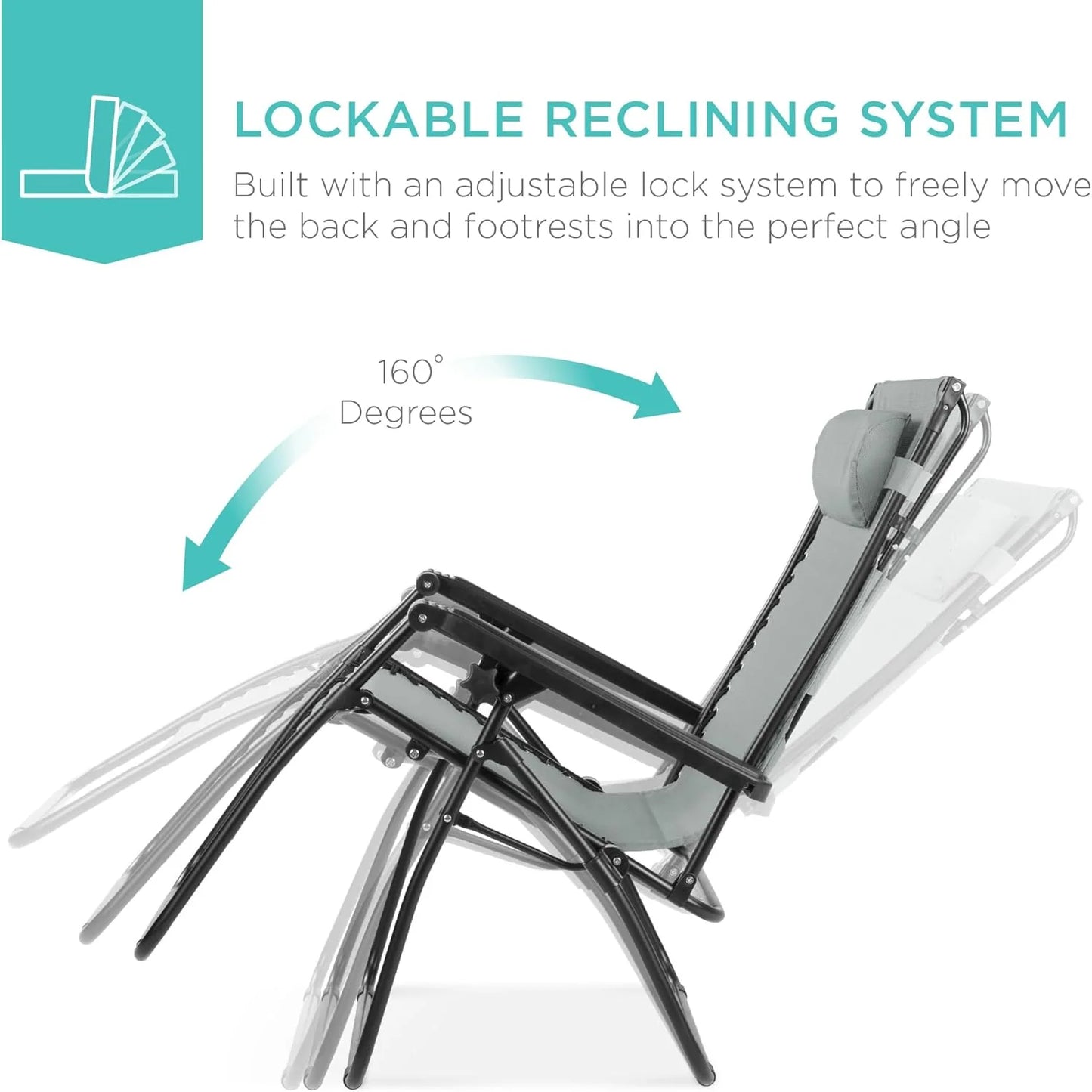 Best Choice Products Folding Zero Gravity Outdoor Recliner Patio Lounge Chair w/Adjustable Canopy Shade, Headrest, Side Accessory Tray, Textilene Mesh - Peacock Blue