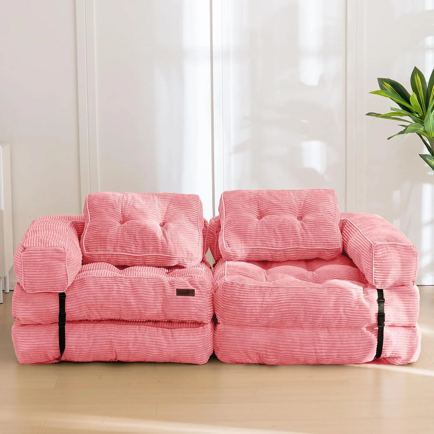 Folding Sofa Bed, L-Shaped Convertible Sofa Bed with Armrests and Pillows,