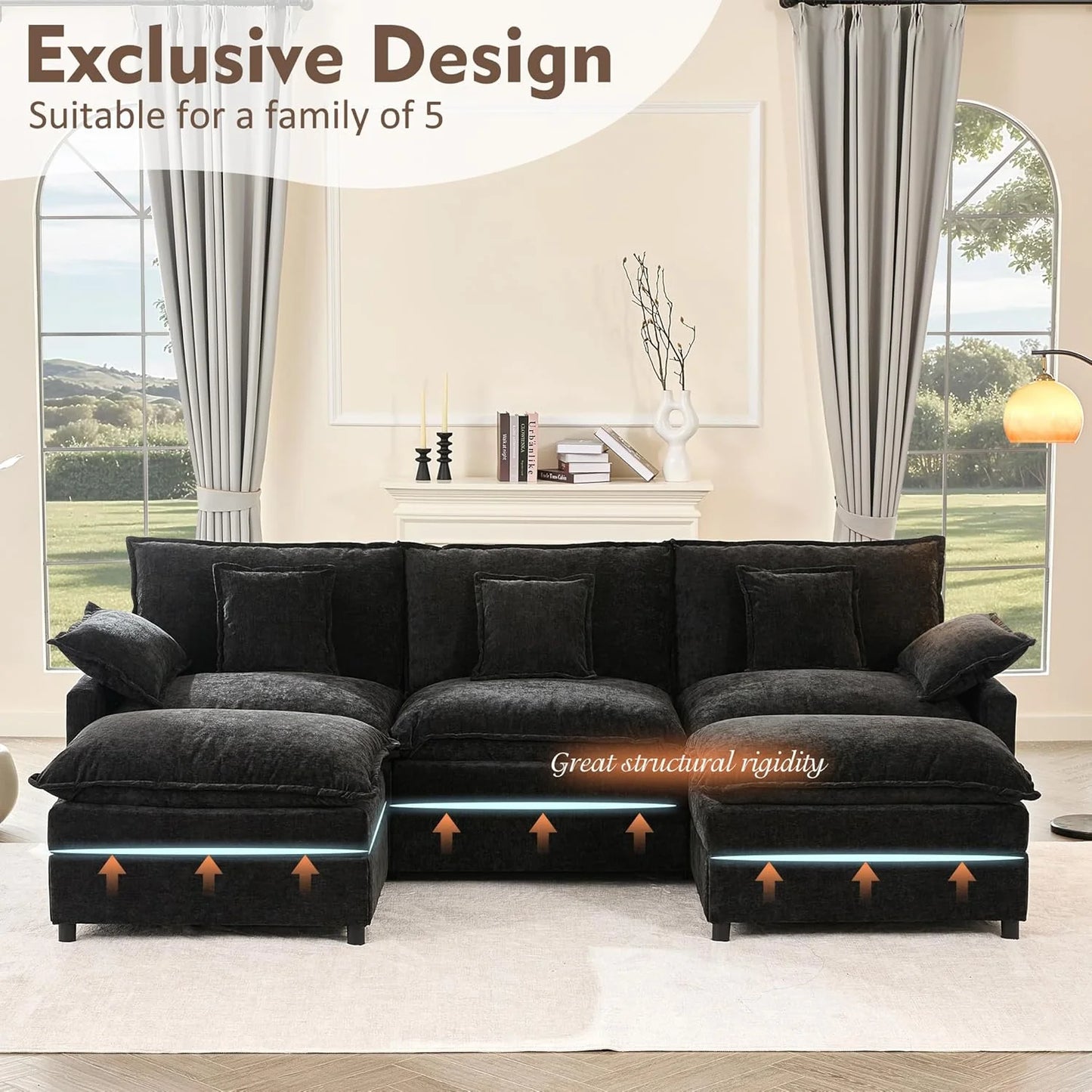 108" U-shaped sofa, modular sofa Comfortable cloud sofa