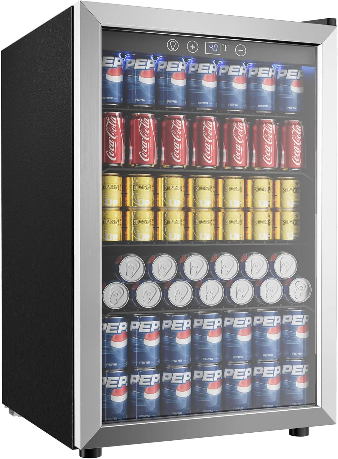 EUHOMY Beverage Refrigerator Cooler, 130 Can Mini Fridge with Glass Door for Soda Beer or Wine, Beverage Cooler for Home, Office, Bar with Adjustable Removable Shelves, Silver