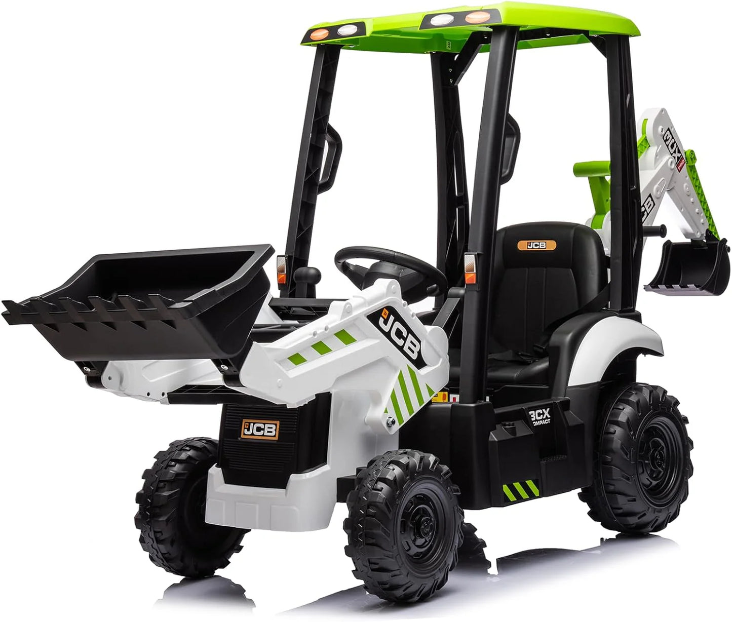 12V JCB Ride On Excavator, Ride on Toys for Kids 4-8, Electric Car for Kids with Tractor, Bulldozer, Digging Arm, Backhoe Toy Car with Slow Start/Stop, Adjustable Speeds