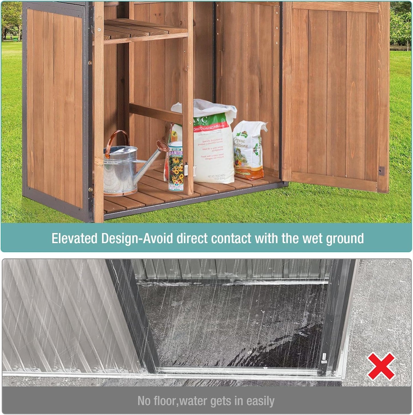 Sheds Outdoor Storage Garden Shed with Metal Frame Structure and Adjustable Shelves Large Capacity Storage Tool Cabinet Box for Backyard Garden Patio Lawn (Brown)