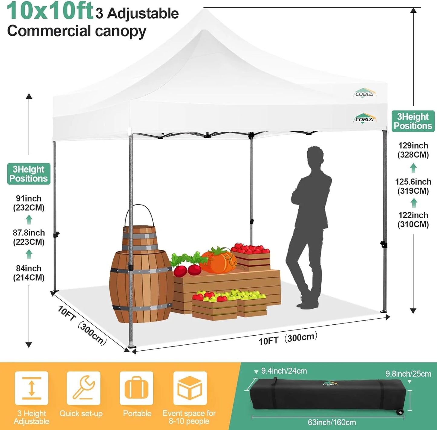 COBIZI 10x20 Heavy Duty Pop up Canopy Tent with 6 sidewalls Easy Up Commercial Outdoor Canopy Wedding Party Tents for Parties All Season Wind & Waterproof Gazebo with Roller Bag,Black(Frame Thickened)