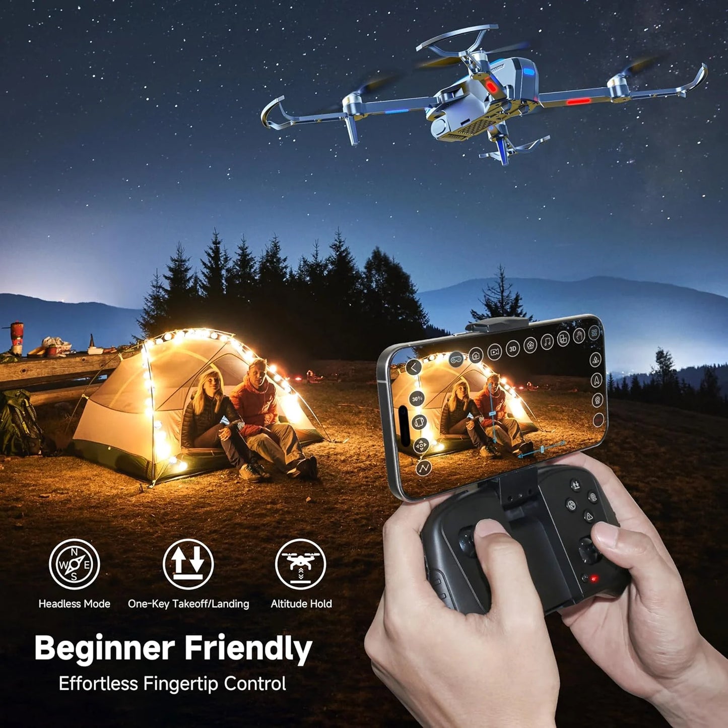 Adult drone with camera, 4K brushless motor drone, suitable for children beginners, FPV foldable remote control quadcopter