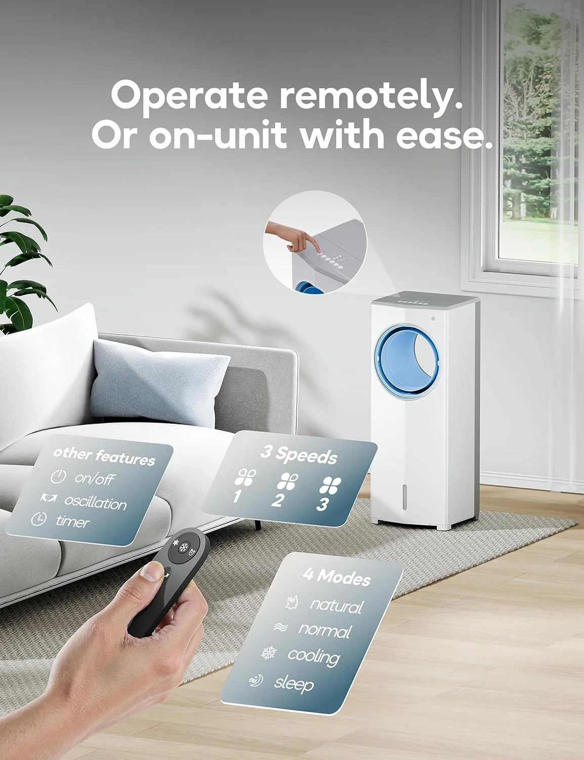 Windowless Portable Air Conditioner, 26.3" Small Evaporative Air Cooler for Room No Window, 3-Speed Settings, 4 Modes, 7H Timer, Remote Control, 4 Ice Packs, Quiet AC Unit for Bedroom