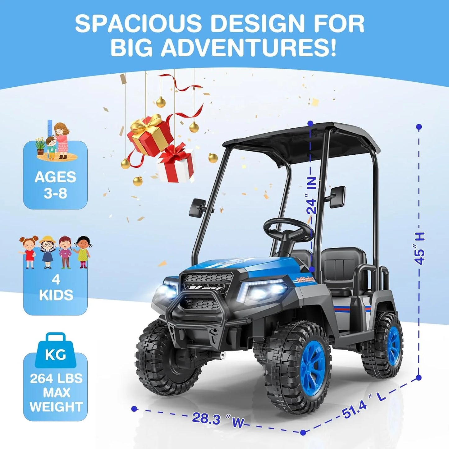 R9 24V Children's Golf Cart with Remote Control, Removable Awning