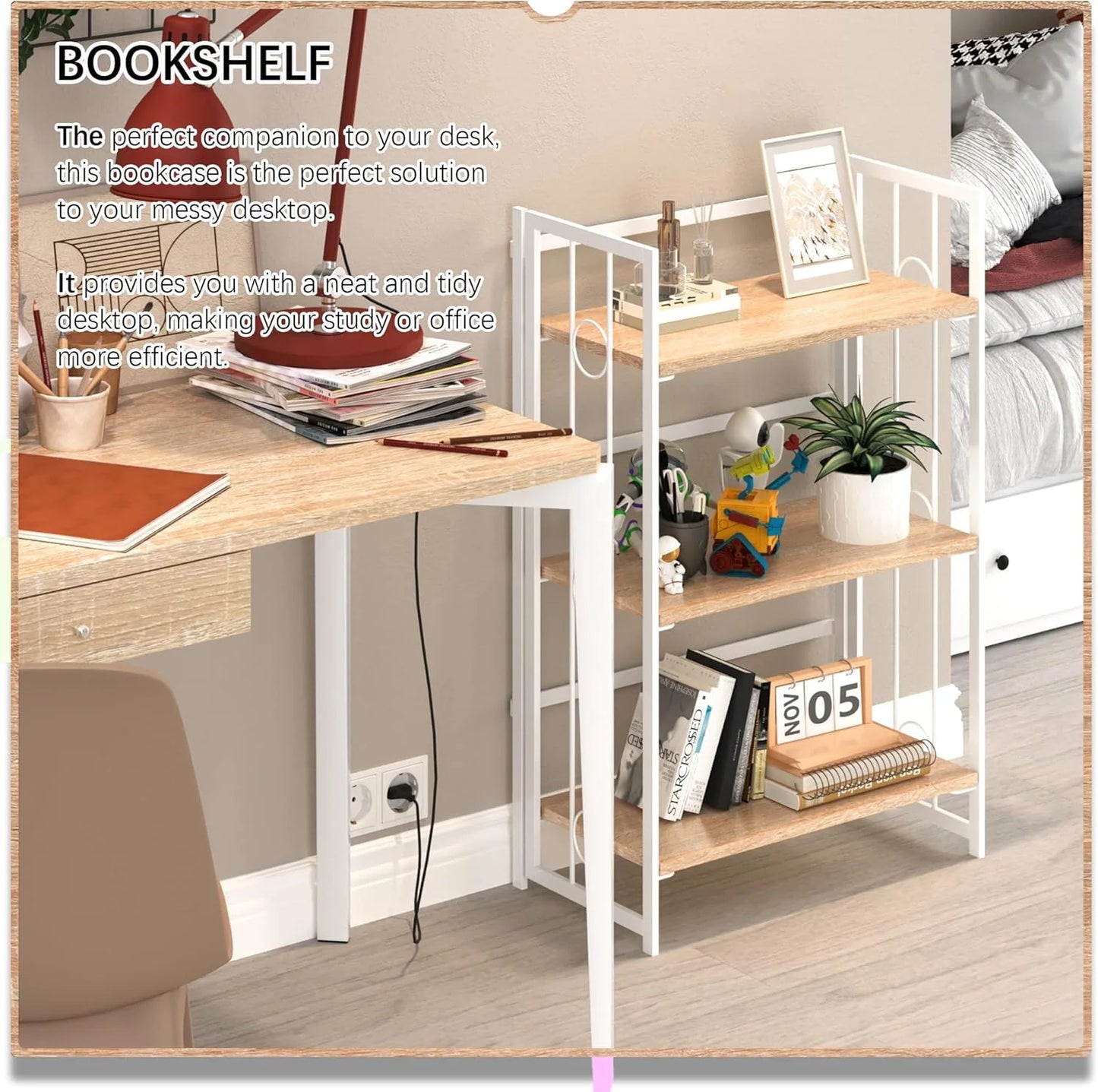 5 Tiers No Assembly Book Shelves 51.2" H Folding Bookshelf Bookcase