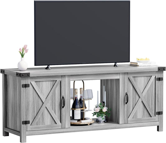 YESHOMY Fireplace TV Stand with Two Barn Doors and Storage Cabinets for Televisions up to 65+ Inch, Entertainment Center Console Table, Media Furniture for Living Room, 58 Inch