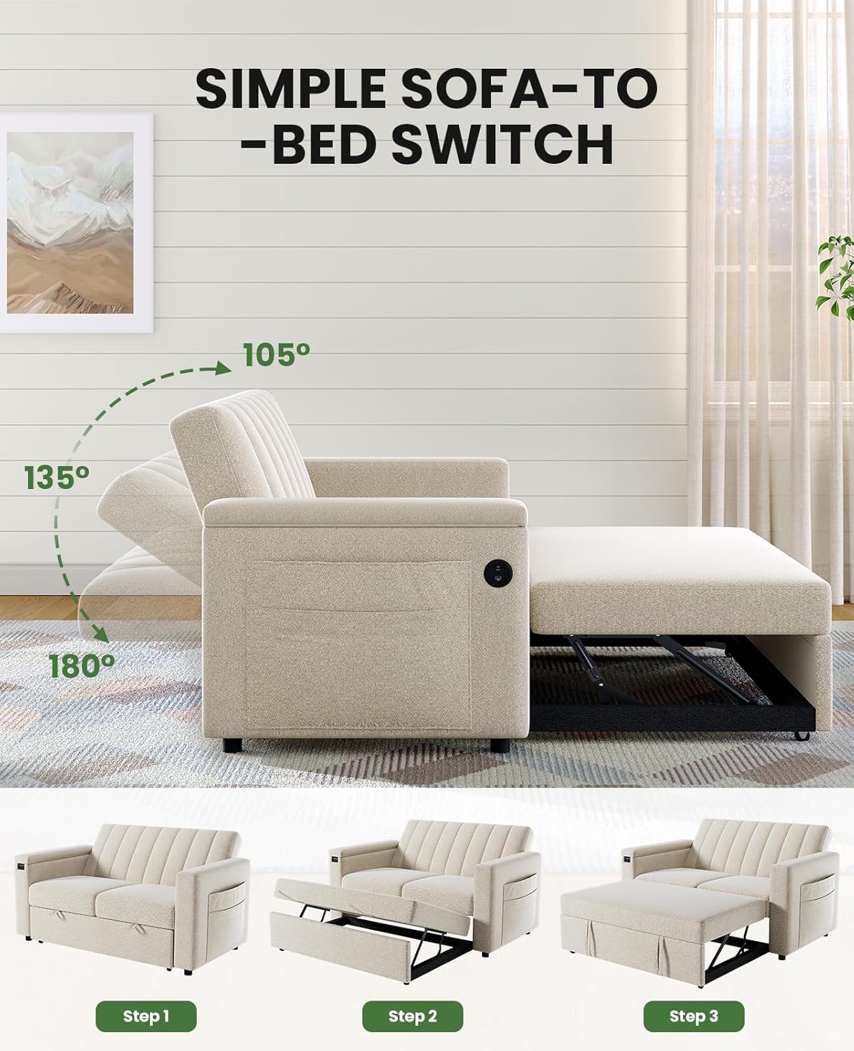 Sofa Bed 3-in-1 Convertible Sleeper Sofa