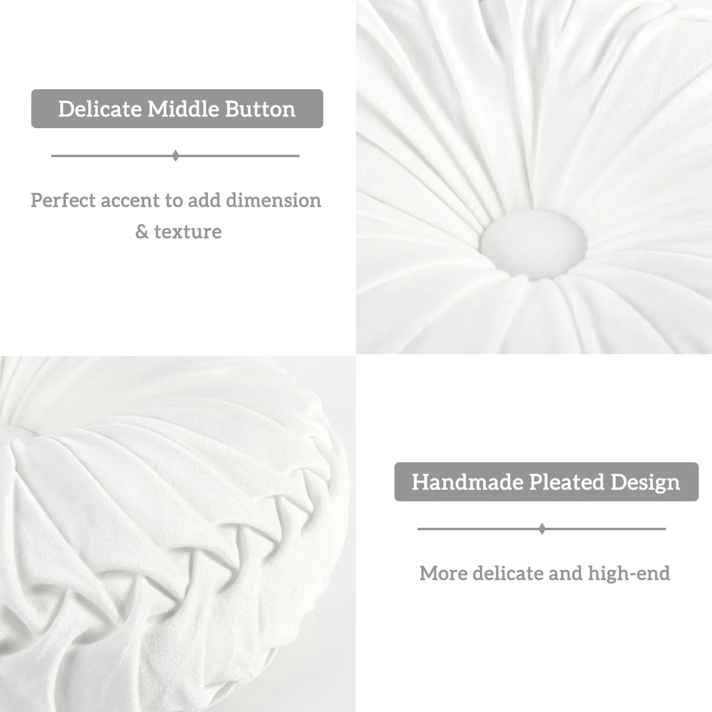 Set of 2 Decorative Round Pleated Throw Pillows