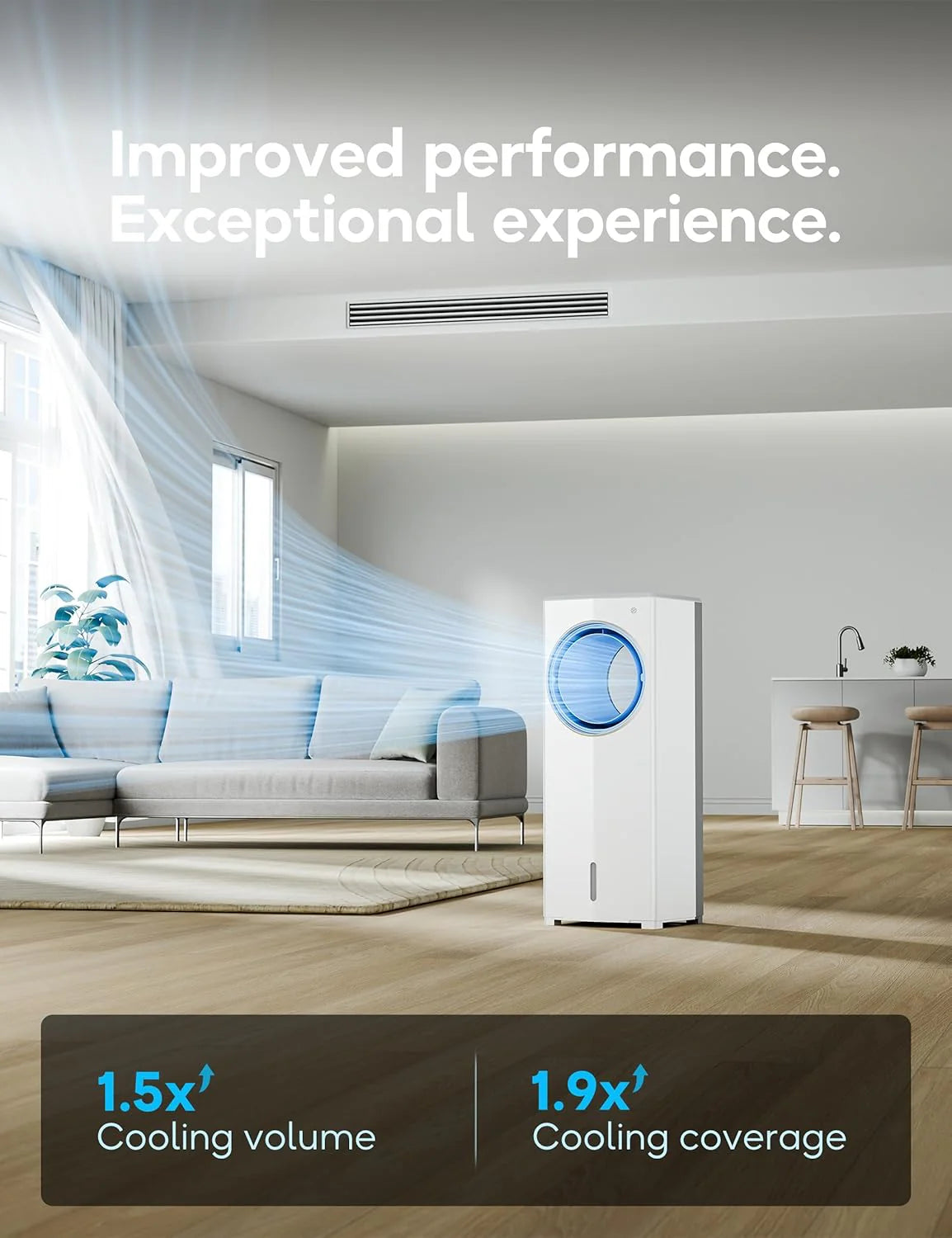 Windowless Portable Air Conditioner, 26.3" Small Evaporative Air Cooler for Room No Window, 3-Speed Settings, 4 Modes, 7H Timer, Remote Control, 4 Ice Packs, Quiet AC Unit for Bedroom