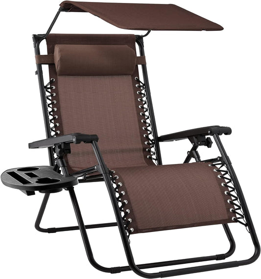 Best Choice Products Folding Zero Gravity Outdoor Recliner Patio Lounge Chair w/Adjustable Canopy Shade, Headrest, Side Accessory Tray, Textilene Mesh - Peacock Blue